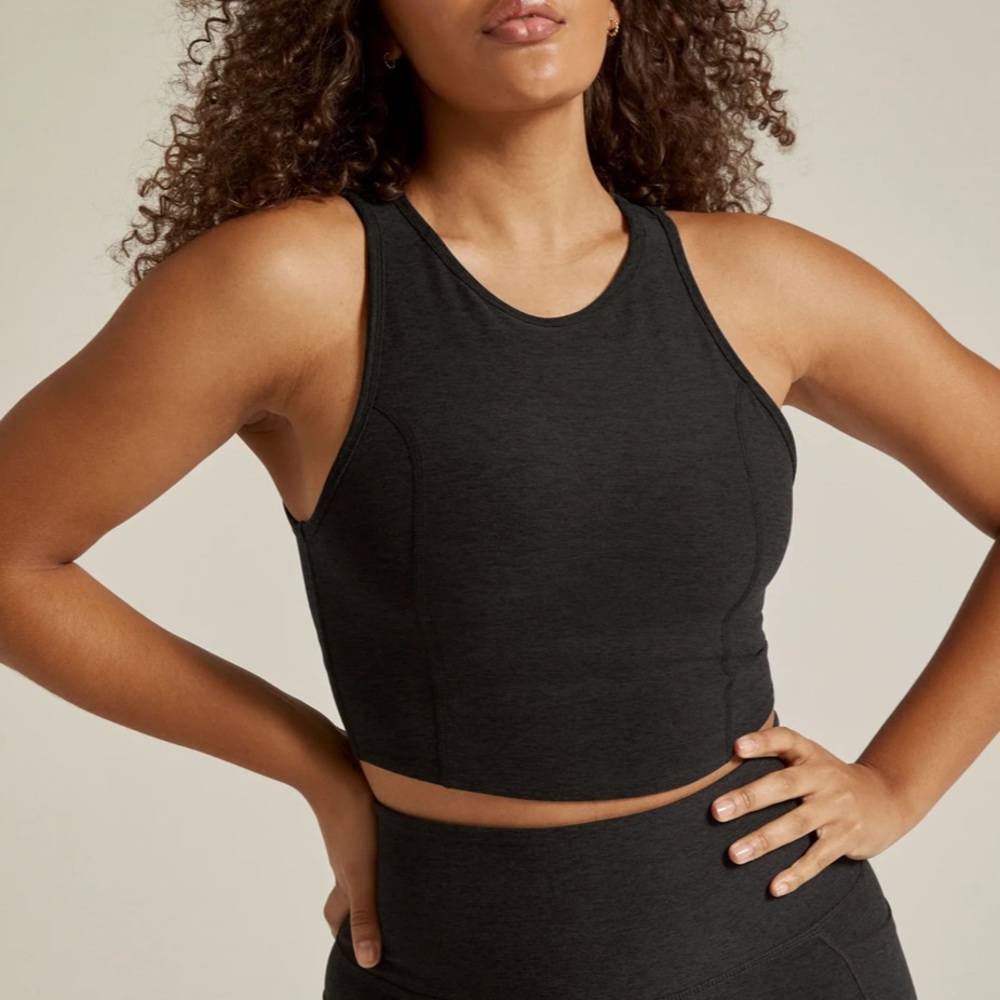 BNWT Beyond Yoga Motivate Cropped Tank in Darkest Night (Spacedye Black) XS